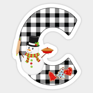 BW Buffalo Checks Pattern Monogram C | Snowman Sticker